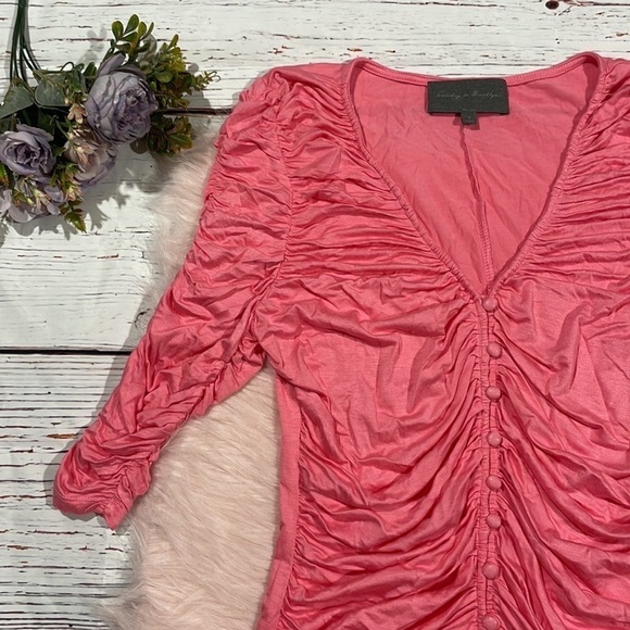 Anthropologie Sunday in Brooklyn Barbie Ruched Gathered Pink Blouse - Picture 8 of 10